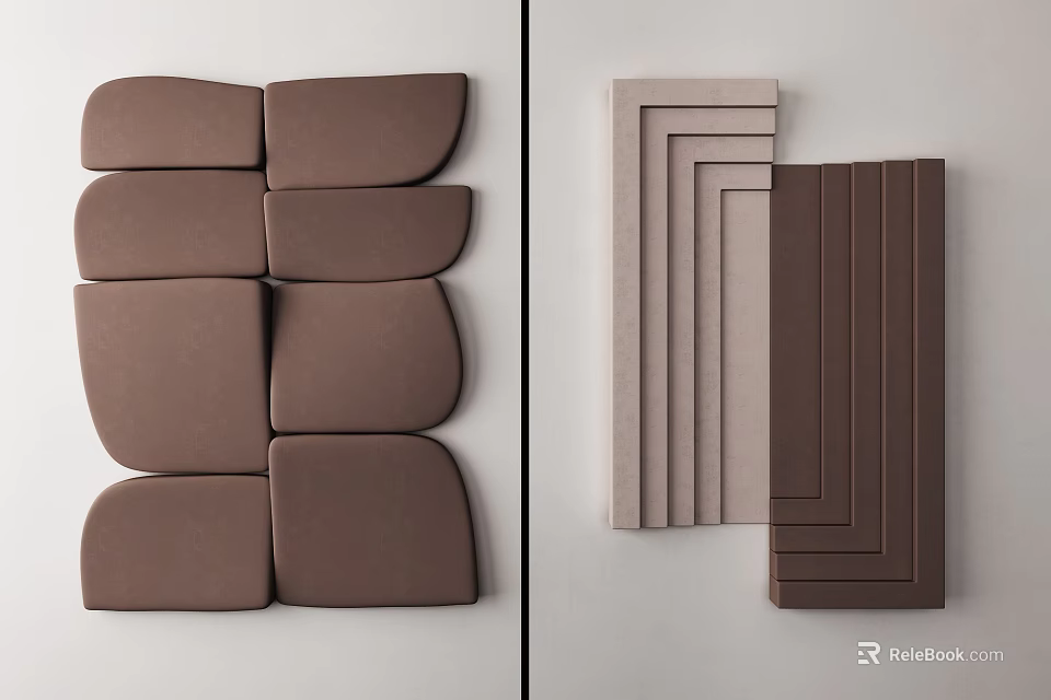 Modern Geometric Wall Decor With Brown And Gray Textured Panels Design 3d model 