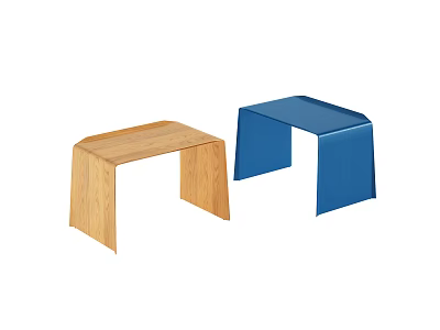 Modern Curved Side Tables Wooden And Blue Metal Designs For Living Room Decor 3d model