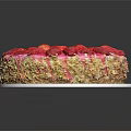 Delicious Fresh Strawberry Cake With Cream Layer Almond Flakes And White Plate