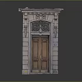 Classic Wooden Entrance Door With Carved Details And Stone Frame Design