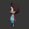 Cartoon Child In Blue Outfit With Superhero Logo Red Cape And Green Shoes