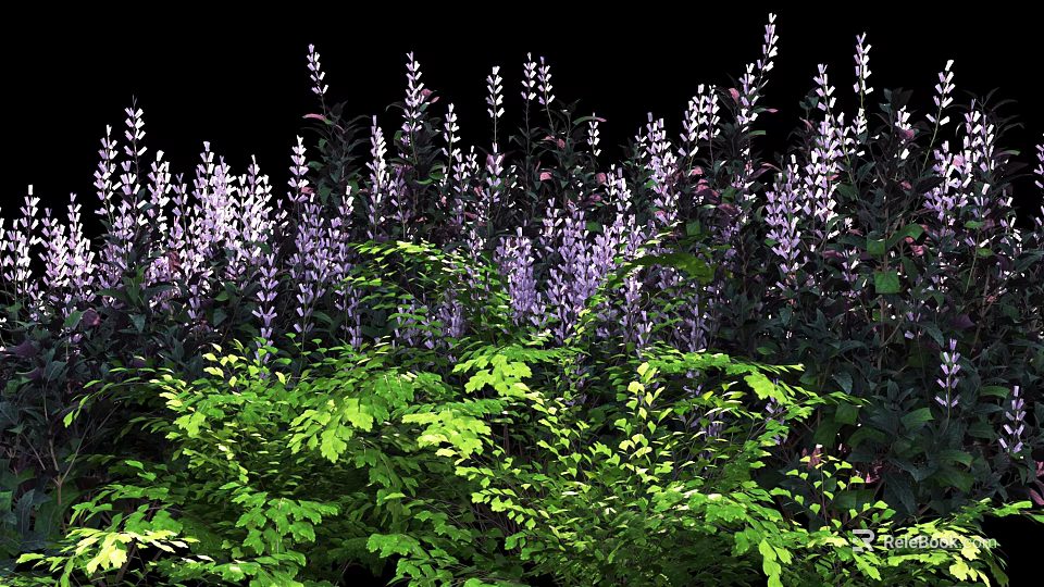 Lush Floral Display With Purple White Flowers And Vibrant Green Foliage 3d model 