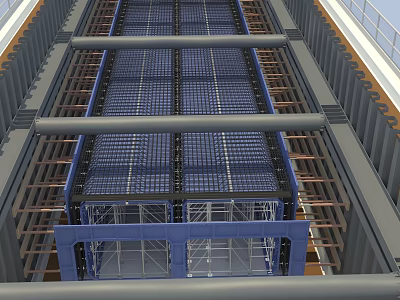 Building Components With Metal Grid Structures Support Beams And Blue Frames 3d model