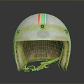 Vintage White Helmet With Colorful Stripes And Worn Details For Daily Use