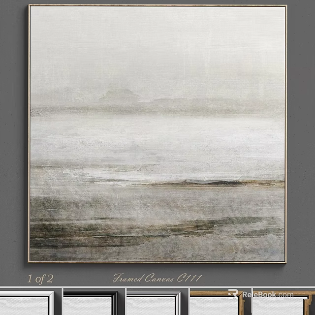Modern Sleek Picture Frame With Abstract Misty Landscape In Neutral Tones 3d model 