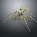Yellow Mechanical Insect 3D Model With Long Legs Wings And Mechanical Structure 3d model