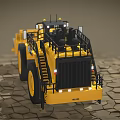 Large Yellow Loader with Black Cab Big Bucket and Heavy Duty Tires on Rough Ground