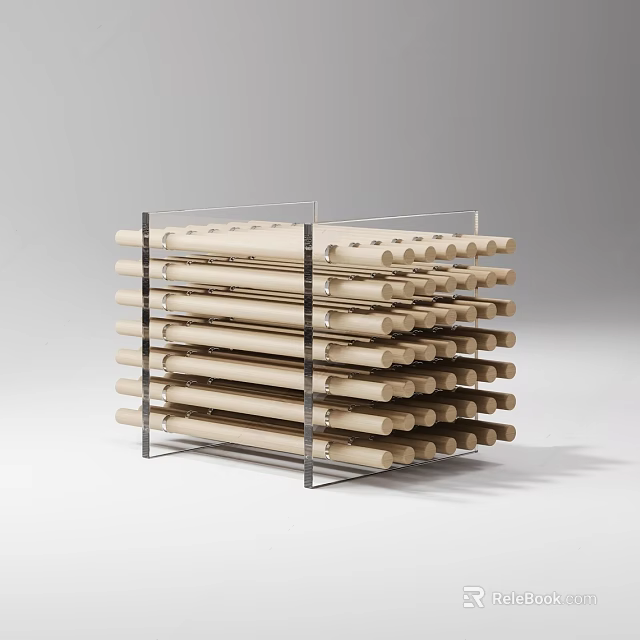 Modern Stacked Stool Structure With Wooden Sticks And Metal Frame Design 3d model 
