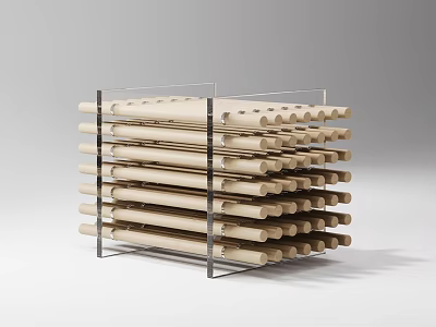 Modern Stacked Stool Structure With Wooden Sticks And Metal Frame Design 3d model