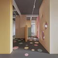 Colorful Kindergarten Interior Design With Playful Pillars Circular Patterns Fun Steps And Floor Dots 3d model