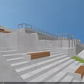 Modern Stepped Outdoor Garden Structure With Green Grass Wooden Benches And Multiple Levels