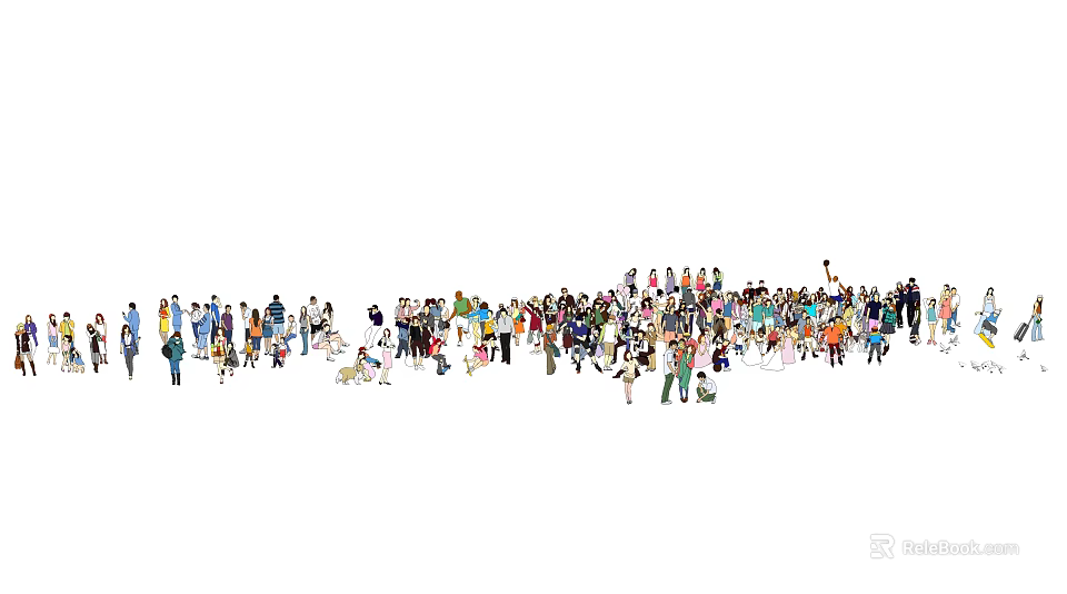 Large Group of Diverse People Enjoying Outdoor Gathering in Public Space 3d model 