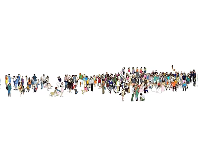 Large Group of Diverse People Enjoying Outdoor Gathering in Public Space 3d model