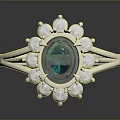 Elegant Silver Ring With Central Green Gemstone And Small Diamonds
