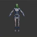3D Female Character Model With Futuristic Outfit Standing On Gray Background