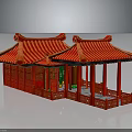 Chinese Traditional Red Architecture With Overhanging Eaves Red Roof Wooden Pillars And Open Veranda