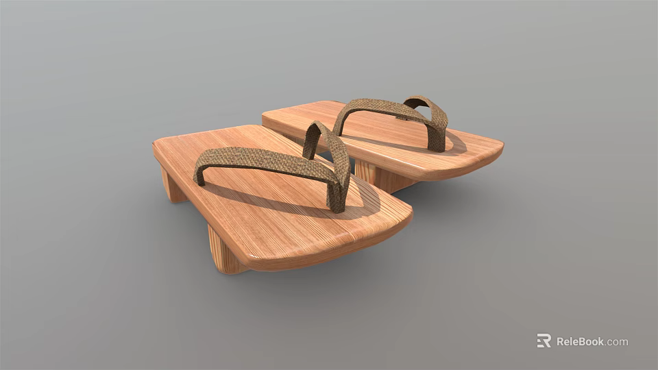 Wooden Flip Flops With Woven Straps And Natural Wood Base Design 3d model 