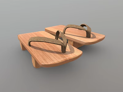 Wooden Flip Flops With Woven Straps And Natural Wood Base Design 3d model