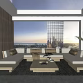 Modern Home Balcony With Sectional Sofa Coffee Table Plant And City View