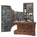 Café Interior with Chalkboard Menus Wooden Bar Counter Coffee Cups and Hand Drawn Art