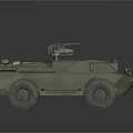 Green Armored Military Vehicle With Open Top Antenna And Large Wheels