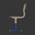 Modern Home Office Chair With Orange Wooden Seat And Blue Metal Frame