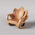 Wooden Single Sofa With Petal Shaped Backrest And Armrest Unique Artistic Design For Living Room