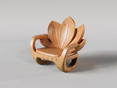 Wooden Single Sofa With Petal Shaped Backrest And Armrest Unique Artistic Design For Living Room 3d model