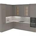Elegant Modern Kitchen Design With Light Gray Cabinets And Black Oven
