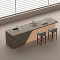 Stylish Bar Counter With Marble Pattern Sink And Bar Stools By Window Blinds 3d model