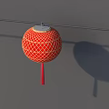 Traditional Household Red Lantern Hanging On Grey Wall With Red Tassel