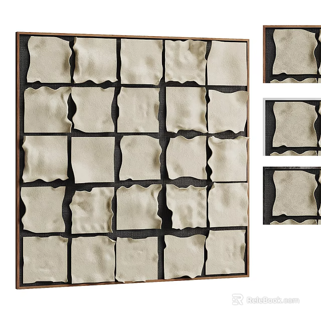 Modern Textured Square Panel Wall Decor With Wooden Frame And Artistic Design 3d model