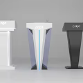 Stylish Functional Podiums With Various Modern Designs LOGO Display White Black Blue Accents For Events