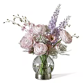 Glass Vases with Pink Roses Purple Lavender and White Daisies for Home Decor