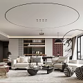 Modern Living and Dining Room Interior With Sofa Dining Table City View and Pendant Lights