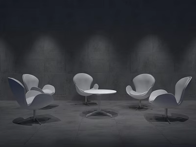 Modern White Round Table With Four Chairs In Gray Room With Lighting 3d model