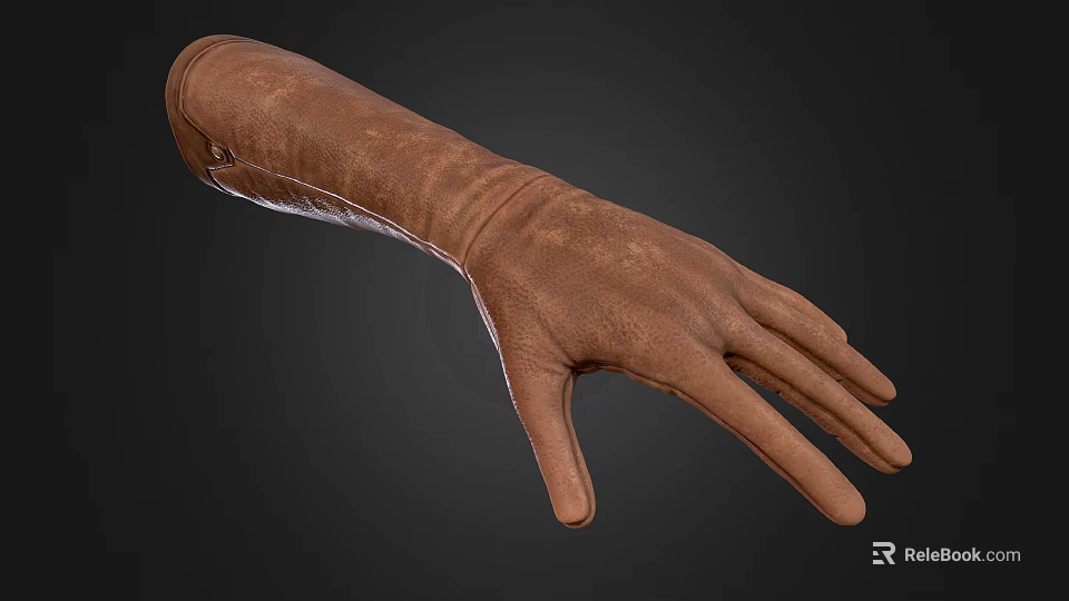 Brown Leather Long Gloves With Textured Surface And Classic Design 3d model