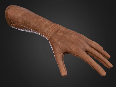 Brown Leather Long Gloves With Textured Surface And Classic Design 3d model