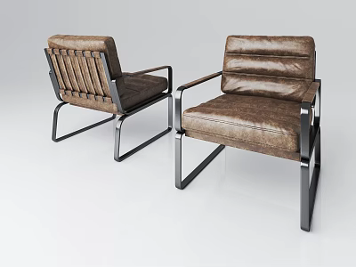 Modern Brown Leather Single Sofa With Metal Frame And Comfortable Armrest Design 3d model