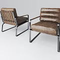 Modern Brown Leather Single Sofa With Metal Frame And Comfortable Armrest Design 3d model
