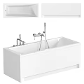Modern White Freestanding Bathtub with Chrome Faucet and Handheld Shower Rectangular Design for Bathroom