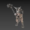 Minotaur Warrior Character With Horns Muscular Physique Holding Spiked Mace And Battle Armor