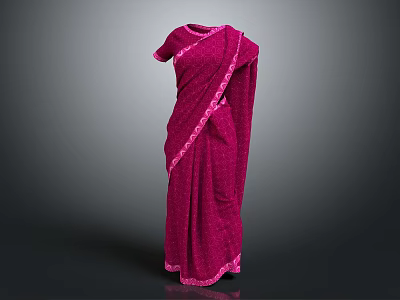 Traditional Fuchsia Sari With Decorative Pink Border And Elegant Drape 3d model