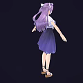 Game And Movie Character Purple Hair White Top Purple Skirt Bow Accessories High Heels