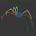 Detailed Metallic Spider Sculpture With Long Thin Legs And Purple Eyes