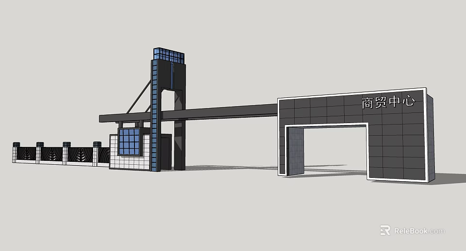 Modern Commercial Center Gate With Glass Panels And Metal Frame Building Entrance 3d model 