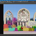 Scenic Photo Check-in Spot With Pink Gothic Arches Stained Glass Window Greenery And Blue Sky