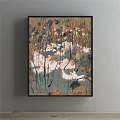 Wall Mounted Landscape Painting With White Ducks Reeds And Colorful Accents