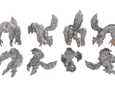 Realistic Gray Furry Animal Ornament Set With Various Dynamic Poses For Home Decor 3d model