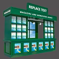 Green Magazine Newspaper Booth Exterior Photo Check in Spot With Displayed Magazines
